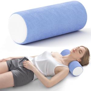 Neck Roll Cervical Pillow for Neck Pain Relief - Memory Foam Neck Pillow for Bed, Round Neck Pillows for Sleeping, 15.7 * 6 * 6inch (Blue-White)