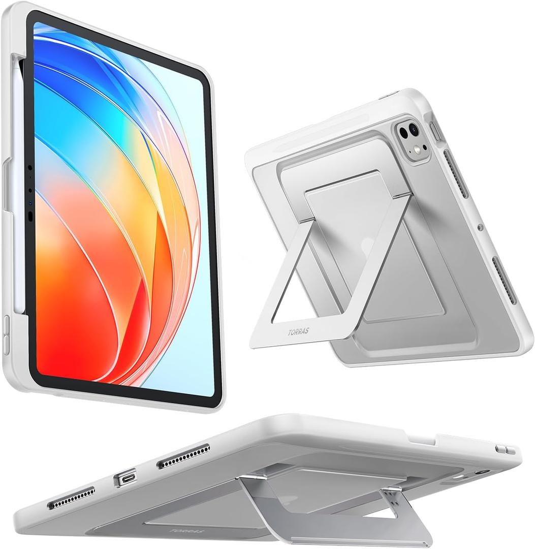 TORRAS Ostand K1 Guardian for iPad Pro 13 inch Case 2025 M5 & 2024 M4, Ultra Stable Stand, Multiple Adjustable Viewing Angles, Slim Protective Kickstand iPad Pro 13 Case with Pencil Holder, White