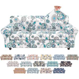 Floral Pattern Stretch Sofa Cover Printed Couch Covers 4 Piece Armchair Slipcover Set with 3 Separate Chair Cushion Cover, Washable Furniture Protector Elastic Living Room Sofa Covers,for Kids Pet (Large)