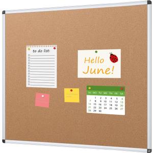 VIZ-PRO Cork Bulletin Board, 48 X 48 Inches, Wall-Mounted Corkboard with Silver Aluminium Frame for School, Office, and Home 4' X 4'