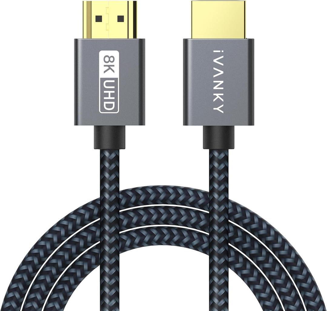 IVANKY 8K HDMI Cable 15 ft, 48Gbps HDMI 2.1 Cable, [8K/60Hz 4K/120Hz, HDR, HDCP 2.3, 3D, eARC], High Speed Braided 8K HDMI Cord Compatible with PS5, PS4, UHD TV and PC (Grey)