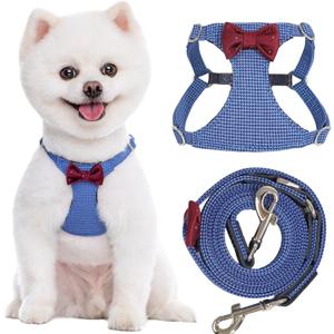 Puppytie No Pull Small Dog Harness with Multifunction Dog Leash,Lightweight Soft Adjustable No Choke Escape Proof Pet Harness Vest Pet Harness Vest,Plaid Blue,S (9-17.5lb)