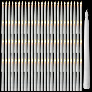 Baquler 100 Pcs 9.7 Inch LED Flameless Taper Candles Bulk Battery Operated Taper Candles Flickering Candlesticks for Wedding Church Holiday Table Decoration (White)