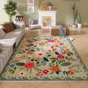 Living Room Rug 6x9 Rug Machine Washable Boho Area Rug Non Slip Floral Vintage Low Pile Large Rug for Living Room, Bedroom, Farmhouse, Dining Room, Kids Playroom(Green)