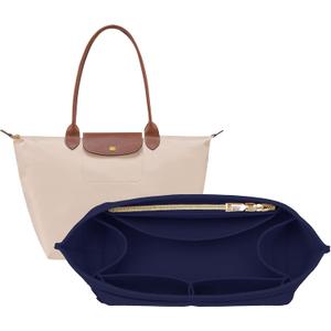 OPPOSHE Purse Organizer Insert for Longchamp Le Pliage, Premium Felt Long Champ Bag Handbag Women, Tote Organizer Insert with 9 Compartments (Medium, Navy) (M-10.4*5.7*7.9in)