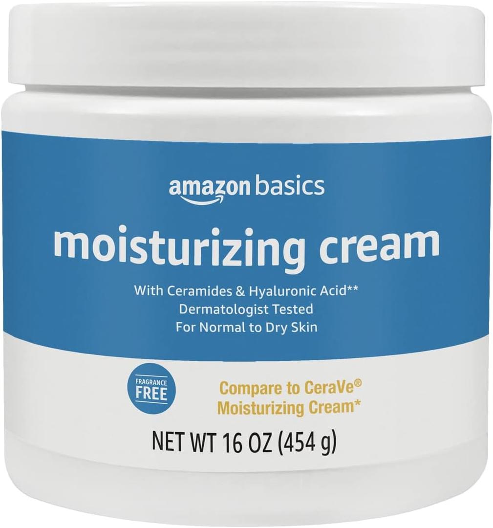 Amazon Basics Moisturizing Cream for Face and Body, Fragrance-Free, with Ceramides, Hydrating for Dry Skin, 16 Ounces, 1-Pack