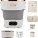 Portable Foldable Washing Machine, 13L Mini Washer with Spin Basket | For Underwear, Socks, Baby Clothes | Ideal for Apartments, Dorm, Travel | Gray (Grey)