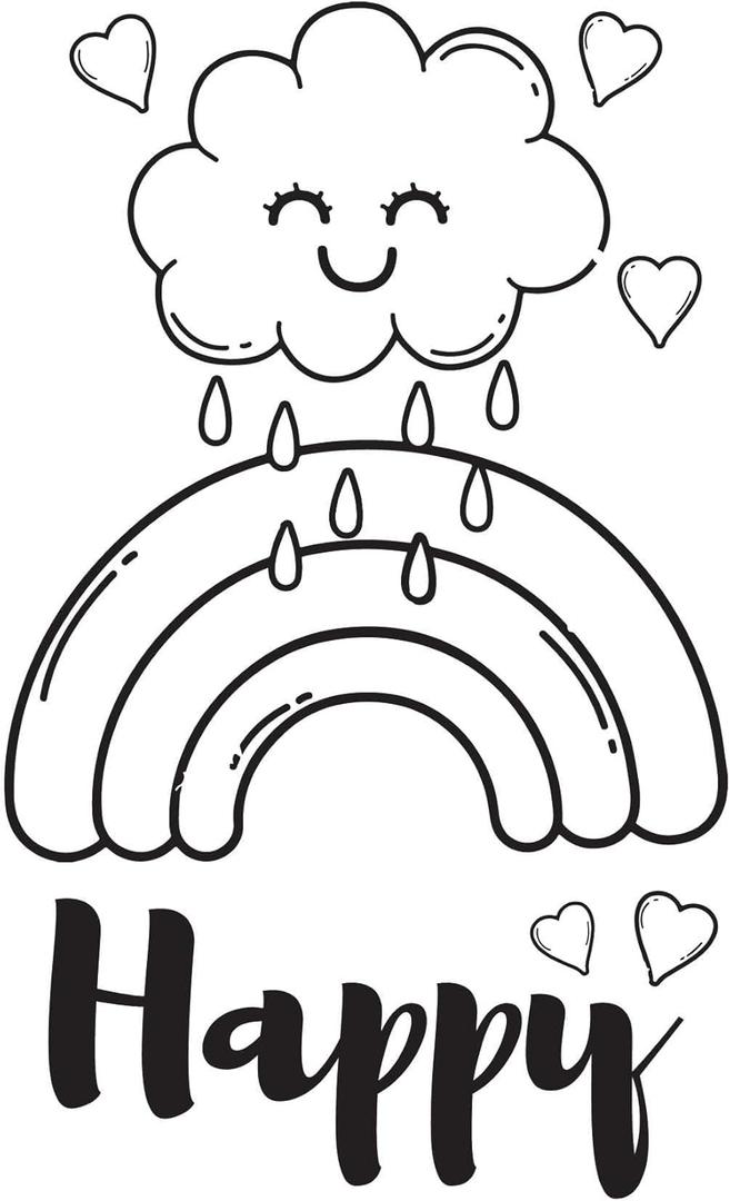 Children Happy Happy Quote Wall Decal Decoration Beautiful Happy Smiling Clouds Cute Rainbow Boho Design Lasts Years and Easily Removable - Size: 18 in(W) x 30 in(H)