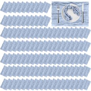 Zhehao 200 Pack Cheese Cloth Napkins Bulk 16 x 16 Inch Cheesecloth Gauze Cheese Cloth Dinner Table Napkins Rustic Wrinkled Decorative for Wedding Reception Shower Party(Dusty Blue)