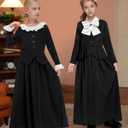 BesserBay Girls 5Pcs Colonial Black Costume Long Sleeve Ruffled Collars Button Dress 8Y