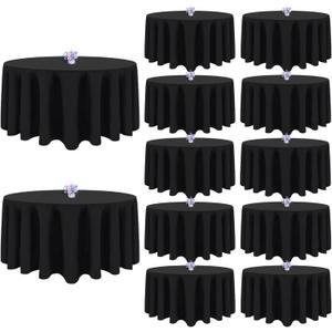 12 Pack Black Round Tablecloths 120 Inch Round Table Cloth, Wrinkle Resistant Washable Polyester Fabric Table Cloth Round Table Cover for Dining Banquet Wedding Party