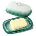 Tikooere Butter Dish, Ceramic Butter Dish with Lid for Countertop, Farmhouse Butter Container with Handle for East West Coast Butter, Butter Tray Holder for Home Kitchen Decor Gift, White & Green