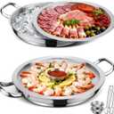 2-Set 12 Inch Shrimp Cocktail Serving Dish with Ice Tray, Cold Chilled Serving Trays, Cooling Platter Charcuterie Board for Appetizer Oyster Salad Buffet Parties, Dishwasher Safe, Stainless Steel