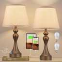 Seealle Touch Lamps for Nightstand - Bedside Lamps Set of 2, 3 Way Dimmable, USB C+A for Bedroom & End Tables (Brown&Oat)