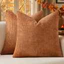 MIULEE Fall Decorative Orange Couch Throw Pillow Covers 20x20 Inch 2 Pack | Modern Boho Accent, Soft Chenille Pillow Covers, Farmhouse Cushion Cases for Home Decor Bed Sofa Living Room
