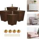 Yes4All 3 Inches Square Wood Furniture Legs Set of 4 - Wooden Replacement Feet for Couch - Adjustable Sofa, Ottomans Tapered Leg with Leveler - Brown Solid Wood Parts for Table, Chair