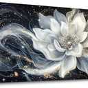 QZQCBLC Large Wall Art, Black and White Lotus Wall Art Modern Abstract Flower Pictures Gold Silver Canvas Painting Artwork for Living room Bedroom kitchen Home Office Decor 29x58 IN