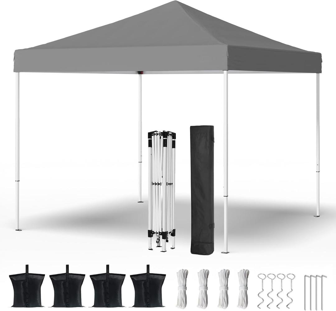 Shades 10x10 Pop Up Canopy, Heavy Duty Beach Tent with Carrying Bag for Easy Moving, Sun Shelter for Parties, Events, Camping, Outdoor Gazebo with 420D PU Coated Waterproof Grey Fabric
