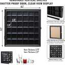 Shot Glass Display Case Wooden Cabinet Rack Holder Wall Mounted Black Shadow Box Lockable with UV Protection Acrylic Glass Door Shot Glass Storage Display with Removable Shelves, 16.5"x16.2", 36 Slots