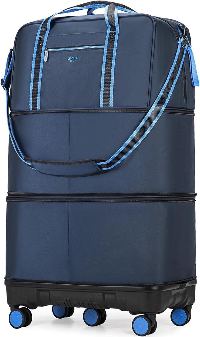 Rolling Duffle Bag with Detachable Wheels, Large Capacity Expandable Foldable Suitcase for Travel,Collapsible Luggage Carry on Duffel Overnight Weekend Bags (Blue)