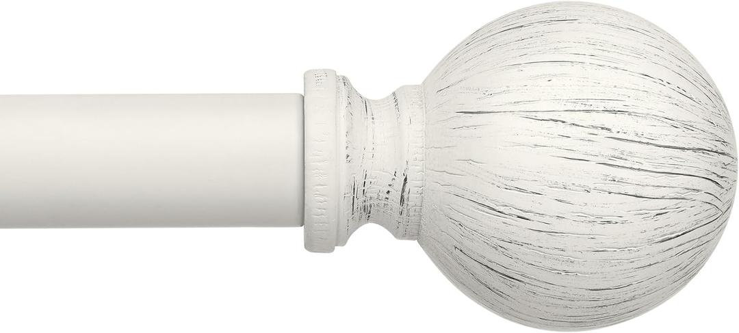 Antique White Curtain Rods for Windows 48 to 84 Inch, 1 Inch Boho Decorative Vintage Drapery Rod with Antique White Finials, Adjustable Heavy Duty Rustic Farmhouse Spliced Metal Curtain Pole
