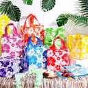 Teling 24 Pcs Large Hawaiian Party Favor Tote Bags 15lb Non Woven Hibiscus Goodie Gift Bag with Handles Luau Tropical Aloha Tiki Summer Birthday Party Supplies