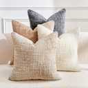 Throw Pillow Covers Neutral Set of 4 18x18 Inch Pillow Covers, Soft Chenille White Khaki Beige Dark Grey Pillowcases for Couch Sofa Bed Living Room, Home Boho Decor, Farmhouse Cushion Covers