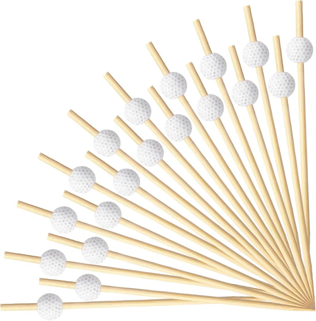 Layhit 300 Pcs Golf Wooden Cocktail Picks Decoration Fruit Kabob Skewers Golf Ball Sticks Food Picks Bamboo Appetizer Toothpicks Bamboo Cocktail Garnish for Party Supplies