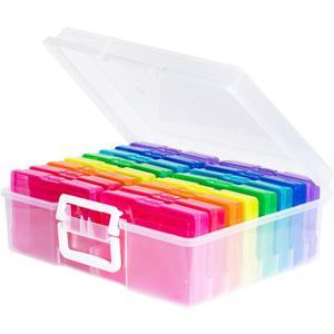 novelinks Transparent 4" x 6" Photo Cases and Clear Craft Keeper with Handle - 16 Inner Cases Plastic Storage Container Box (Multi-colored) (multicolored)
