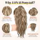 LONAI Ponytail Extension, 18" Wavy Claw Clip Ponytail Extensions Shoulder Length Curly Wavy Claw Clip in Ponytail Hair Extensions Ponytails Hairpieces - Deep Dark Blonde with Blonde Highlights