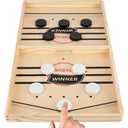 Fast Sling Puck Game - Wooden Hockey Table Board Game with Spare Parts | Indoor 2 Player Tabletop Fast-Paced Slingshot Battle for Adults, Kids & Family Night or Friends Party | Large Size Pack of 3