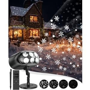 Snowflake Projector Lights with Remote, Timer, Dimmer, IP68 Waterproof, Christmas Projector Lights Outdoor, 270 Rotation for Christmas Decorations
