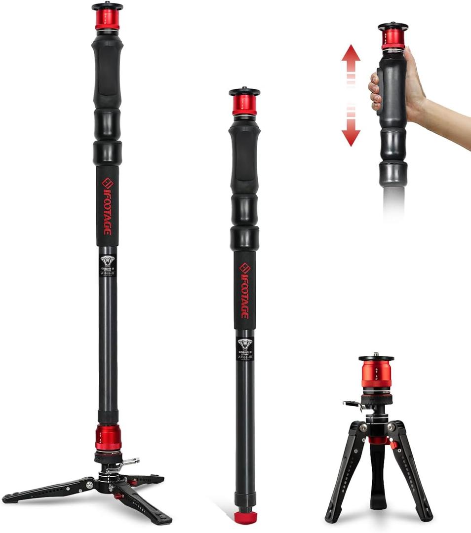 IFOOTAGE Monopod Cobra 3 Strike A150S, 59" Monopod for Camera Aluminum Travel Monopod with Feet, 1/4'' & 3/8'' Quick Release Compatible with Sony Canon Nikon DSLR Camera, Payload 11Lb