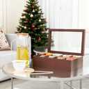 Alsonerbay Wooden Tea Box Tea Bag Holder Kitchen Storage Chest Box for Spice Pouches and Sugar Packets with 8 Compartments and Glass Window Walnut