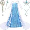 G.C Girls Princess Dress Costume with Wig Cape Toddler Princess Dress Up Outfit Kids Crown Jewelry Halloween Birthday Gifts (1204-5 Years)