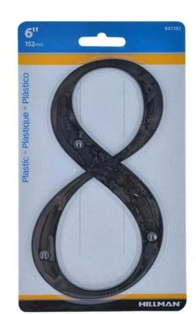 Hillman 6 in. Reflective Black Plastic Nail-On Number 8 3 Pack