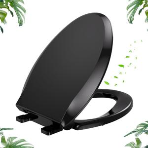 YASFEL Standard Universal elongated Toilet Seat,Soft Close,Ergonomic Toilet Bowl Seat,Fits for Standard elongated with Thickened Plastic Lid (18.5'', Black)
