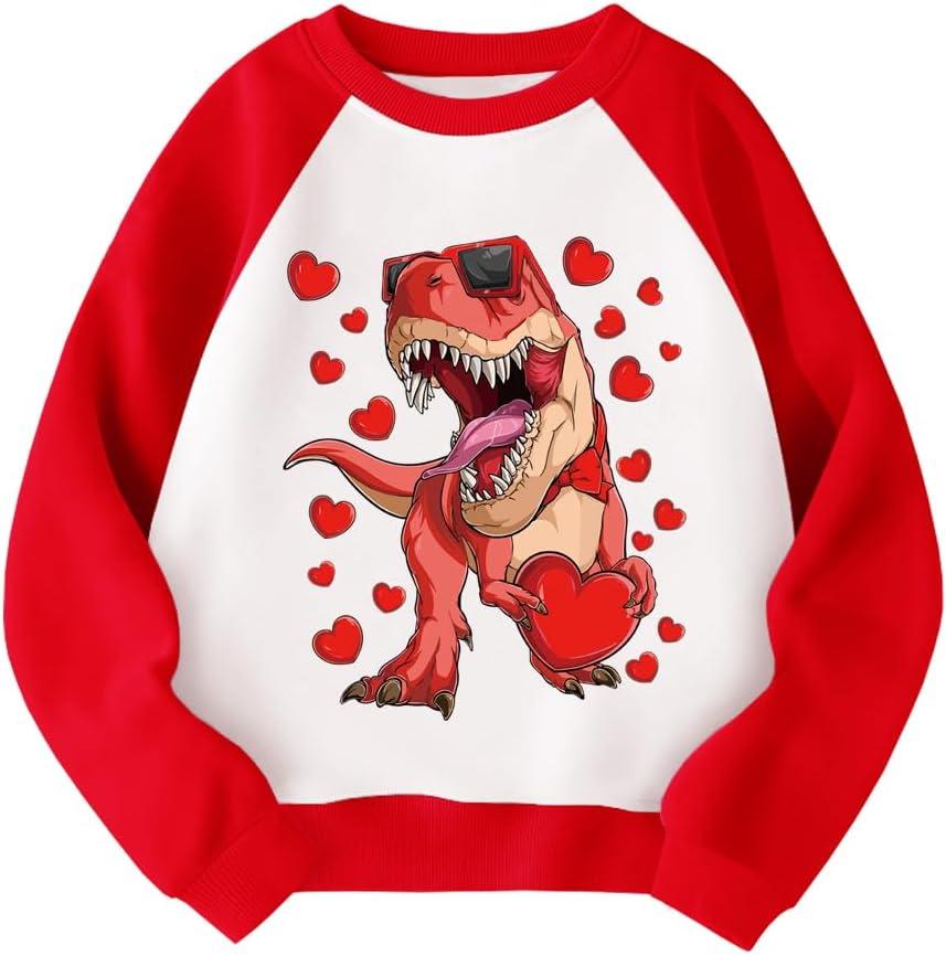 Kids Valentines Day Sweatshirts Boys Girls Valentine's ABC I LOVE U Heart Graphic Shirt Toddler Long Sleeve Outfit Tops (2T, 9-dinosaur-red)