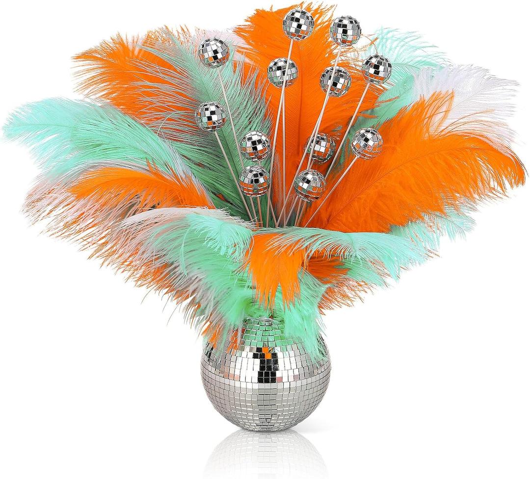 Norme 26 Pcs Showgirl Style Party Decorations Orange Mint Green Party Supplies Feathers Disco Ball Table Centerpiece for Girls Night Bachelorette Nightclub Singer Dancer Decor