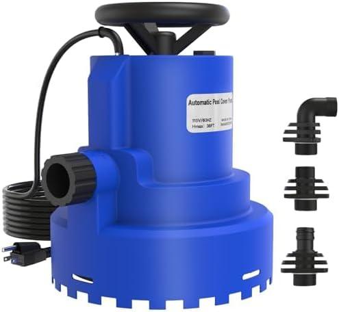 AgiiMan Automatic Submersible Water Pump - 1HP 5000GPH Pool Cover Pump with 33ft Power Cord for Pool Draining, Pond Pump Removal for Pool, Hot Tubs, Rooftops, Water Beds