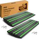 Pyle 8 ft. Rubber Curb Ramp Set, Pack of 2 Heavy Duty Non-Slip Threshold Ramps for Driveways, Garages, Sidewalks, Wheelchairs and Vehicle Access, Green Reflective Strips, 48.0x 16.0 x 2.6 Inch