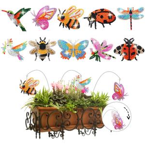 LINGFANG 10 Pcs Diamond Art Swaying in The Wind, Diamond Art Kits for Adults, High Flexibility Iron Garden Stakes Decor, Diamond Art Painting Crafts for Beginners, Woman Gift (Insects)