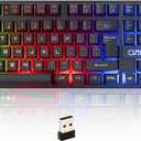 CHONCHOW Wireless Gaming Keyboard and Mouse Combo, Rechargeable 87 Key LED Light Up Keyboard Ergonomic Gaming Mouse, Backlit Wireless Mouse and Keyboard for Xbox PS4 PS4 PC Laptop, Black