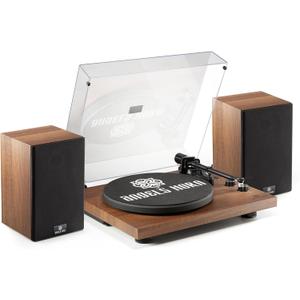 ANGELS HORN Vinyl Record Player, Hi-Fi System Bluetooth Turntable Players with Stereo Bookshelf Speakers, Built-in Phono Preamp, Belt Drive 2-Speed, Adjustable Counterweight, AT-3600L (Wood)