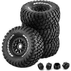 Chanmoo 1/8 RC Short Course Truck Tires and Wheels 17mm Hex OD 140mm 1/7 All Terrain Off Road Tyres for 1:7 1:8 RC Buggy Truck Car HSP TRAXXAS UDR DF7 FS Atom ARRMA Mojave YK4072 DF7 4PCS (Black)