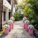 Zonon 3 Pcs Pink Square Pedestal Stands for Party, Metal Display Stands Pillars for Wedding Bridal Ceremony Baby Shower Birthday Party Decorations, 29.5*13.4''(L), 23.6*11.8''(M), 19.7*10.2''(S)