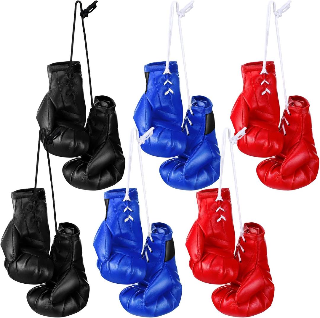 Maitys 12 Pcs Mini Boxing Gloves for Car Mirror Hanging Punching Gloves Boxing for Hanging Bag Accessories Gifts for Christmas Party Ornament Decoration (4 Inch, Black, Blue, Red)