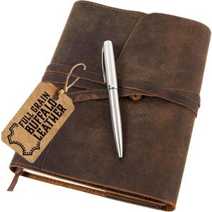 moonster Leather Journal Refillable Notebook - Writing Journals for Women, Mens Journal Leather Notebook Cover with Pen - Leather Bound Lined Paper A5 Travelers Diary - Travel Journal for Writing