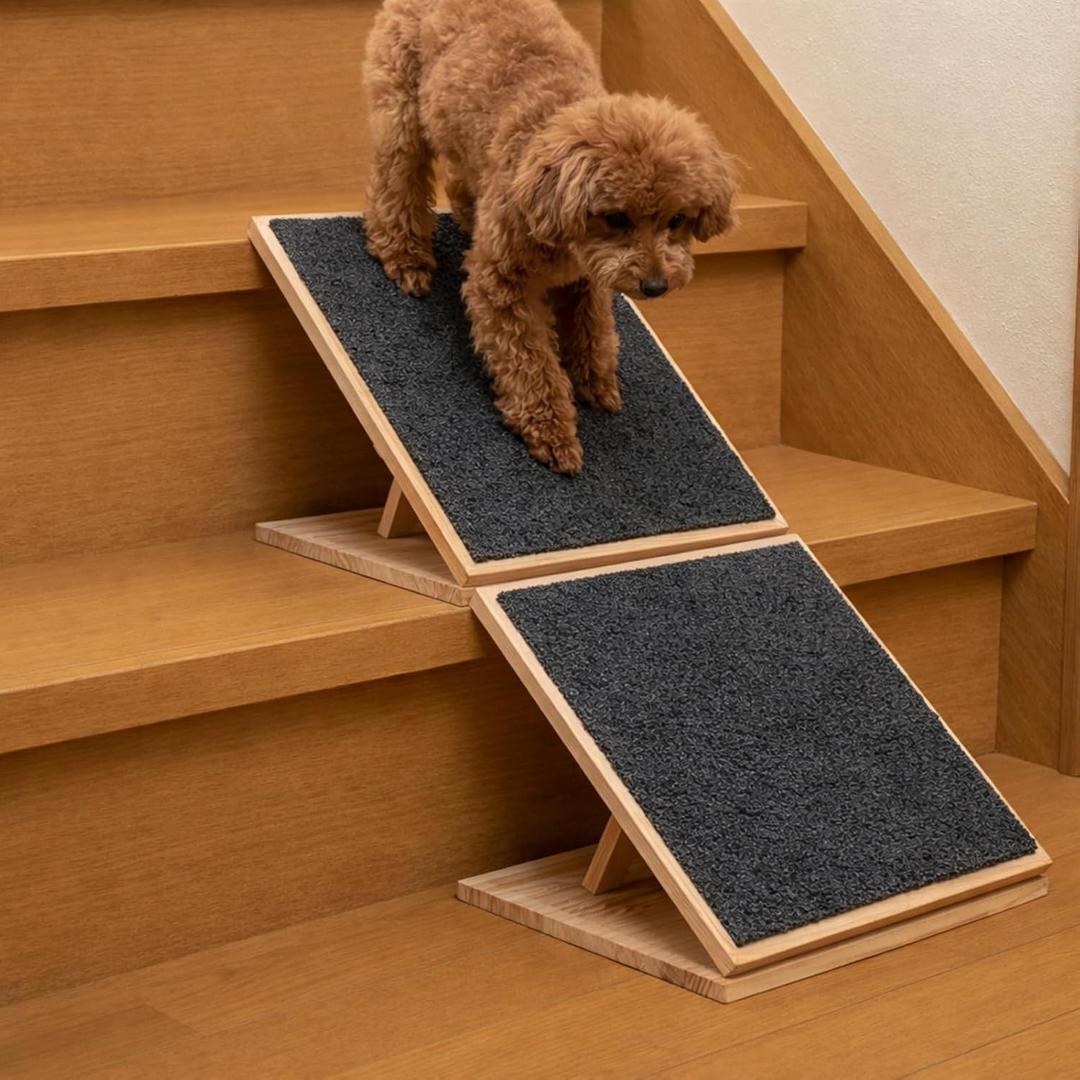 Cinnvoice Adjustable Dog Ramp, Foldable Wood Dog Ramp with Non-Slip Carpet Surface, for Small to Medium Dogs Cat Pet Ramps Step for Injured Older Pet(2 Packs,11.81 Inches/ 30 cm)