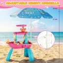 Kids Sand Water Table for Toddlers with Umbrella/Water Pumb, 3-Tier Outdoor Water Sand Play Table Beach Toys, Summer Splash Activity Sensory Table Party Birthday Gift for Kids 3 4 5 6 7 8(Red)
